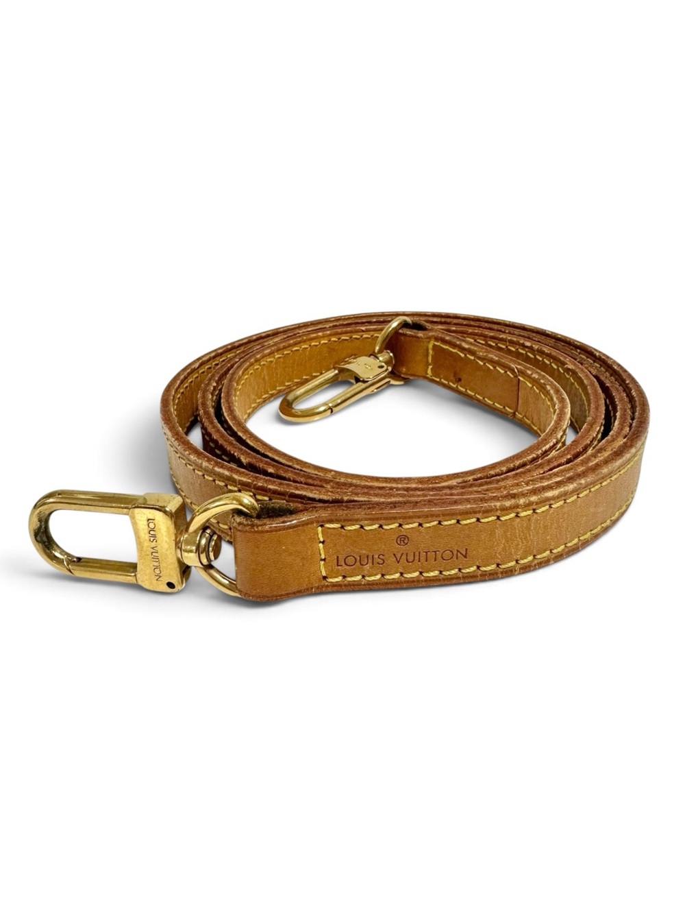 Louis Vuitton Vachetta Leather & Gold Brass Engraved 47” Long Crossbody Strap